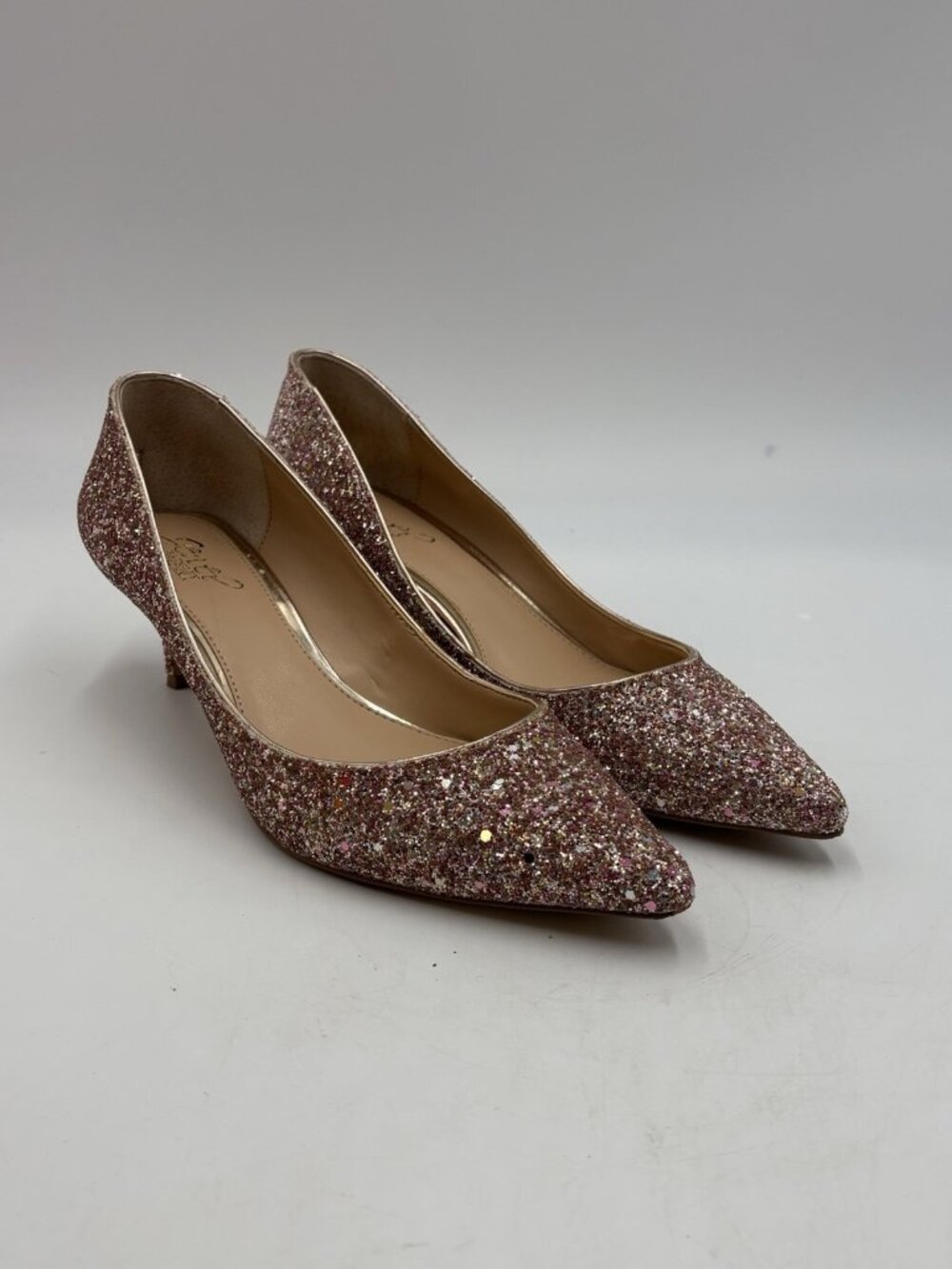 Jewel Badgley Mischka Size 9 Rose Gold Sparkle Pink Pointed Toe Kitten Heel